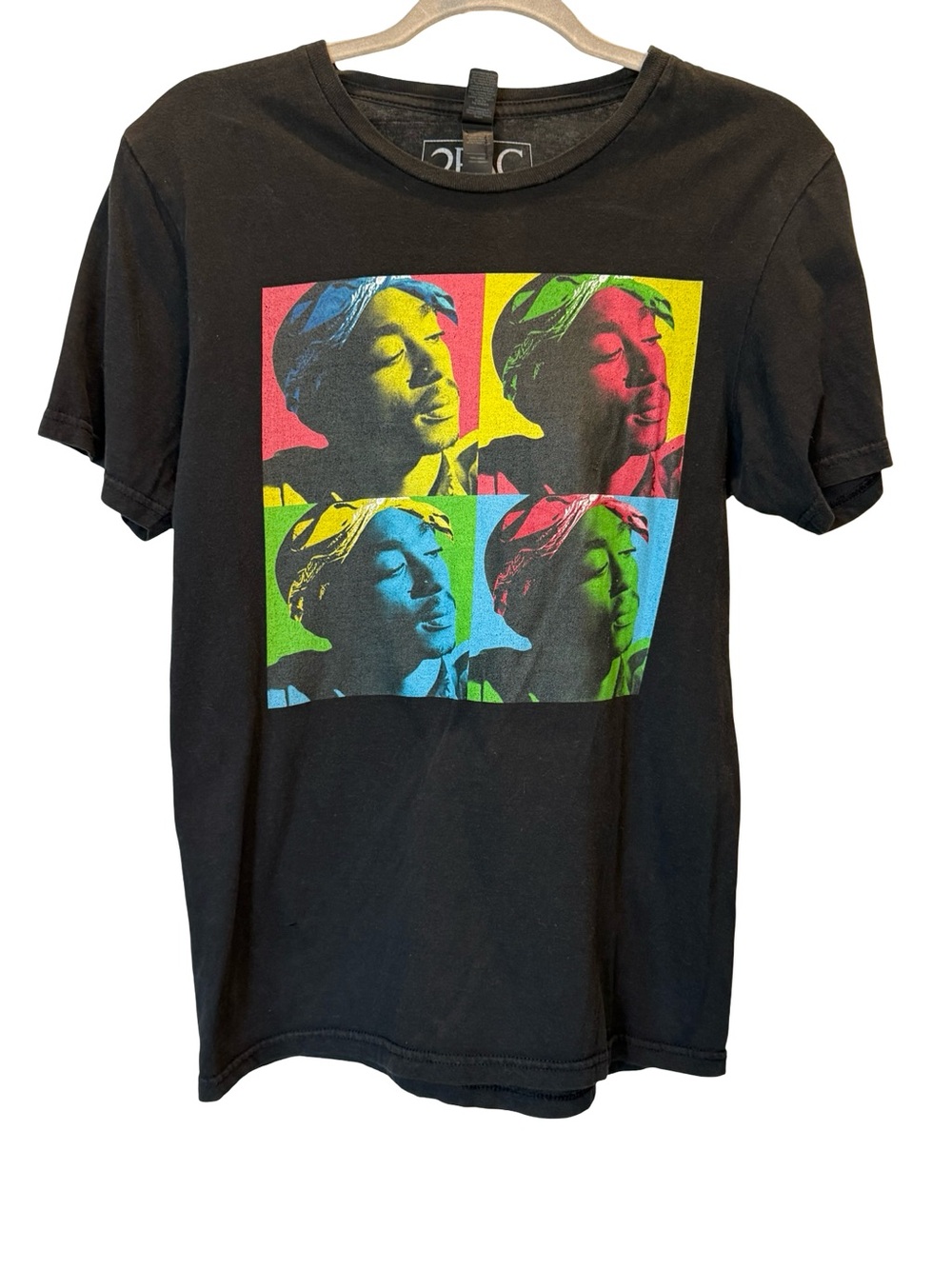 2Pac Tupac Shakur Pop Art Graphic Tee Black Short Sleeve T Shirt Small